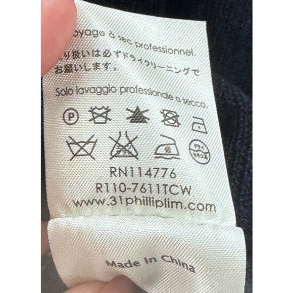 3.1 Philip Lim Designer Coquette Navy Blue Black Ruffle Cuff Sweater Small Round - Picture 11 of 12